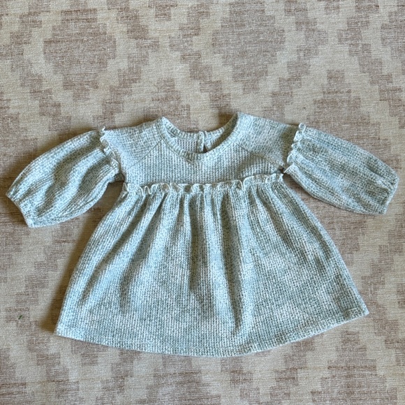 Rachel Zoe Waffle Knit Baby Dress in Green and White with Butterflies size 6-9M - Picture 1 of 4